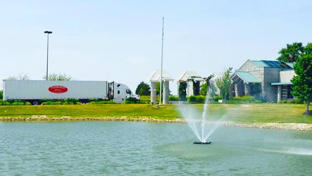 18-wheeler next to pond